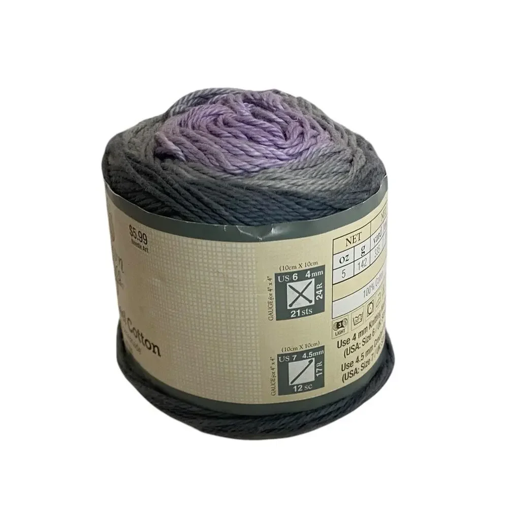 Yarn Bee Sugarwheel Cotton Yarn Honey It's Homemade Gray Purple 5oz 335 Yards